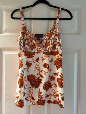 INC International Concepts White and Orange Paisley Cami